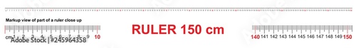 Ruler 150 cm. Precise measuring tool. Ruler scale 1,5 meter. Ruler grid 1500 mm. Metric centimeter size indicators.