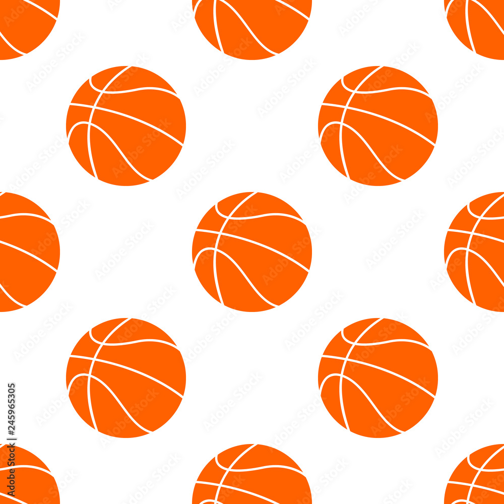 orange flat basketball ball, vector illustration isolated on white background. Seamless pattern.