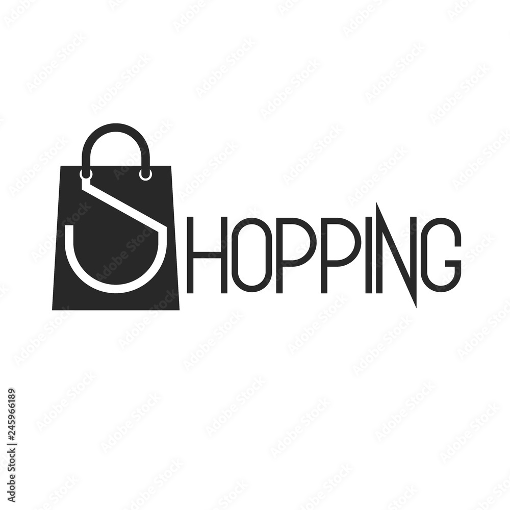 Shopping bag and lettering word shopping promotion poster for retail, advertising banner or print template for t-shirt Shopping bag and lettering word shopping promotion poster for retail, advertising banner or print template for t-shirt