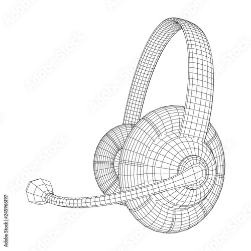 Headphone or headset for support from lines point connecting network. Abstract model wireframe low poly mesh vector illustration