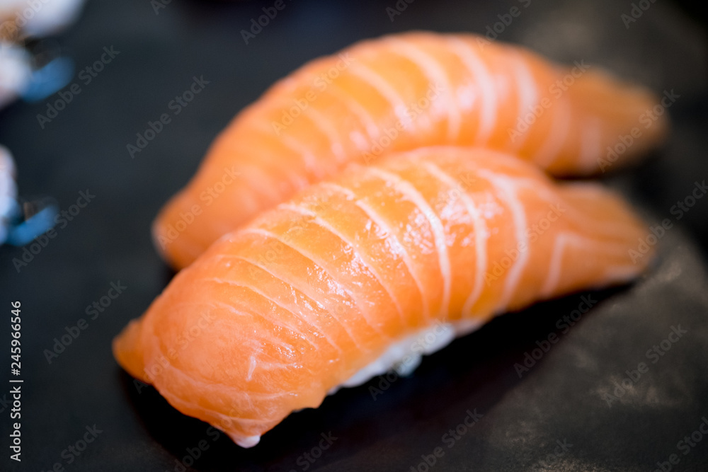 Japanese salmon nigiri sushi piece of uni gunkan Japanese salmon nigiri sushi piece of uni gunkan