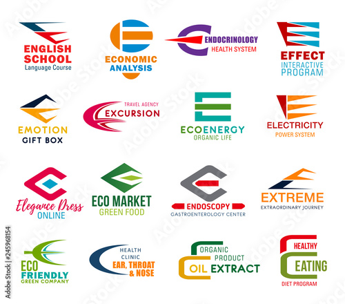 Letter E corporate identity, business icons