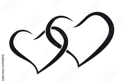 Couple hearts love forever together black silhouette