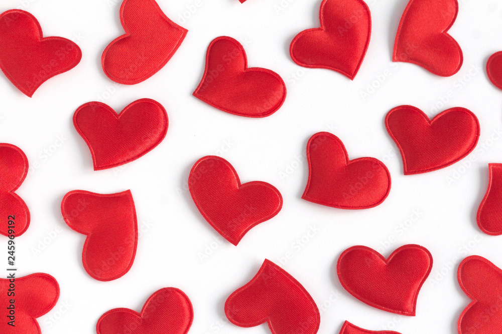 Red hearts on the white isolation background