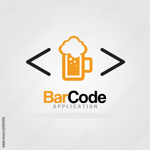 Bar Code Logo Design Template with a mug of  Beer design concept for Software development, Software application, Mobile application development.