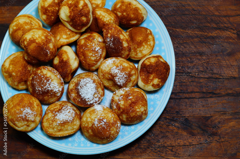 Delicious  mini pancakes called for breakfast   and for snacks
