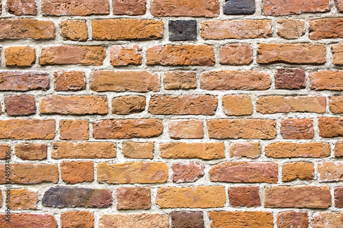Brown brick wall pattern. Grunge uneven blocks background.