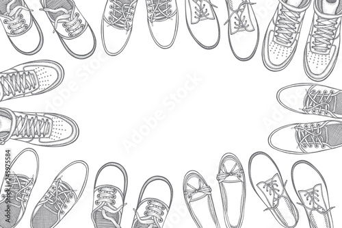 Background of many sports shoes