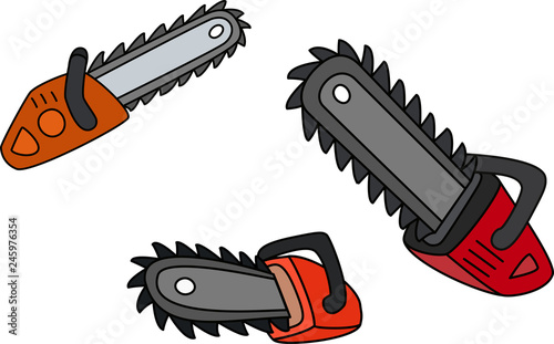 chainsaw illustration, comic style vector drawing isolated on whte background