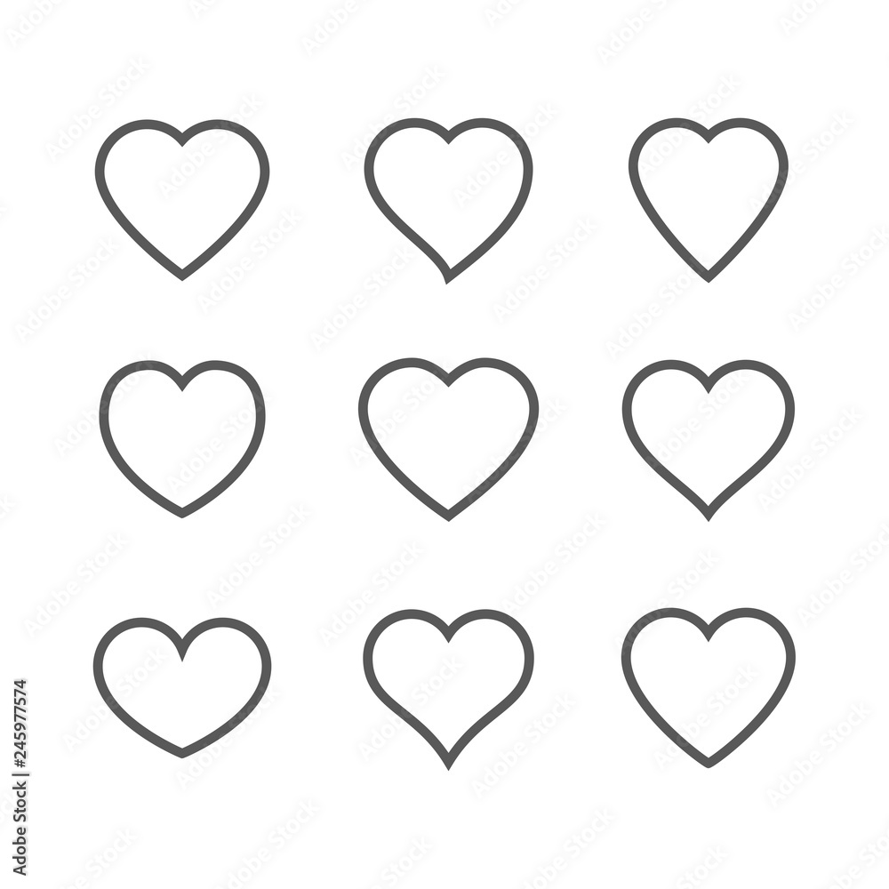 Heart Icon isolated on white background. Set of love symbol for web site logo, mobile app UI design. Vector illustration outline
