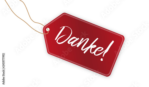 Danke Handgeschrieben auf rotem Anhänger