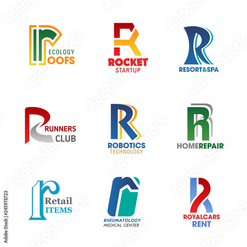 Letter R business identity icons and signs