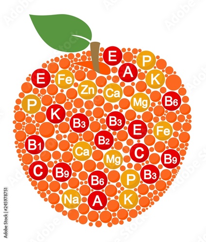 Vitamins and minerals of apple. Infographics about nutrients in apple fruit. Vector illustration about apple, vitamins, health food, nutrients