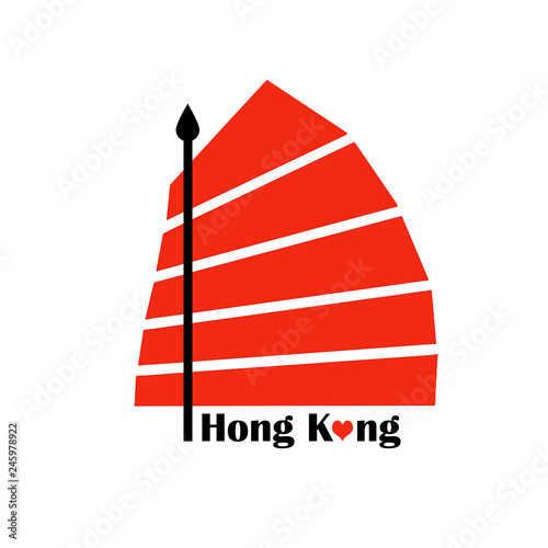 Red Sail with the black mast and Hong Kong inscription. Idea for the fridge souvenir magnet, stamp or sticker label