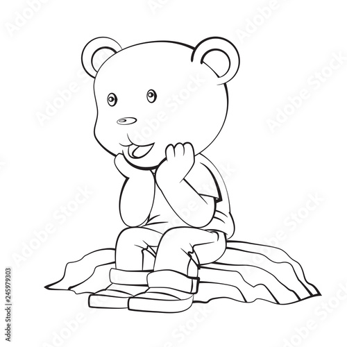 Adorable Cartoon, Boy Bear Standing with thinking. Hand drawn Vector clip art illustration