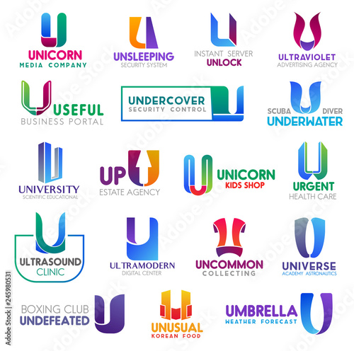 Business icons, letter U, corporate identity