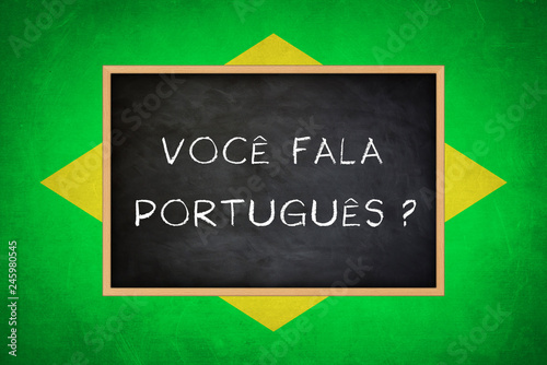 Fototapeta Naklejka Na Ścianę i Meble -  Do you speak Portuguese - Brazil flag concept