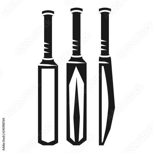 Three cricket bats icon. Simple illustration of three cricket bats vector icon for web design isolated on white background