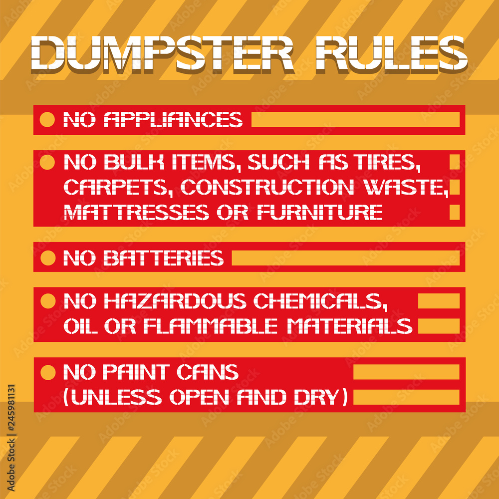 Obraz premium Poster.Dumpster rules. It is forbidden to throw a certain type waste in a garbage dump.