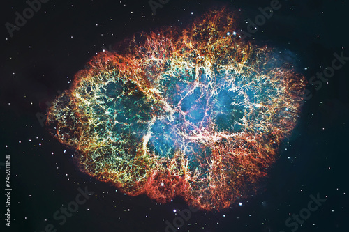 Crab Nebula in constellation Taurus. Supernova Core pulsar neutron star. .Elements of this image are furnished by NASA. photo