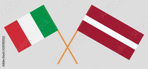 Latvia and Italy. The Latvian and IItalian flags. Official colors. Correct proportion. Vector photo