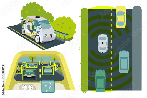 Self-driving cars colorful set