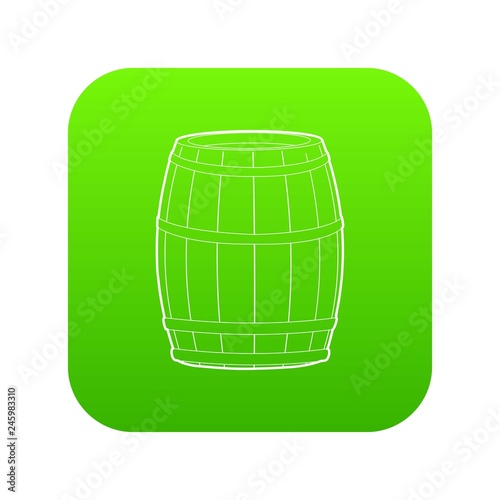 Wine barrel icon green vector isolated on white background