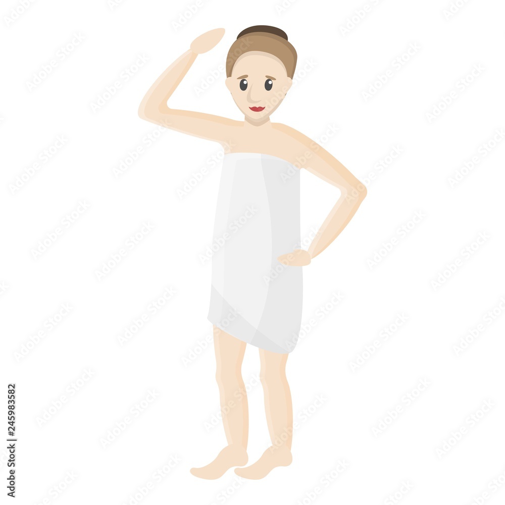 Woman in spa towel icon. Cartoon of woman in spa towel vector icon for web design isolated on white background Woman in spa towel icon. Cartoon of woman in spa towel vector icon for web design isolated on white background