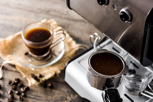 Preparing coffee with espresso coffee machine 