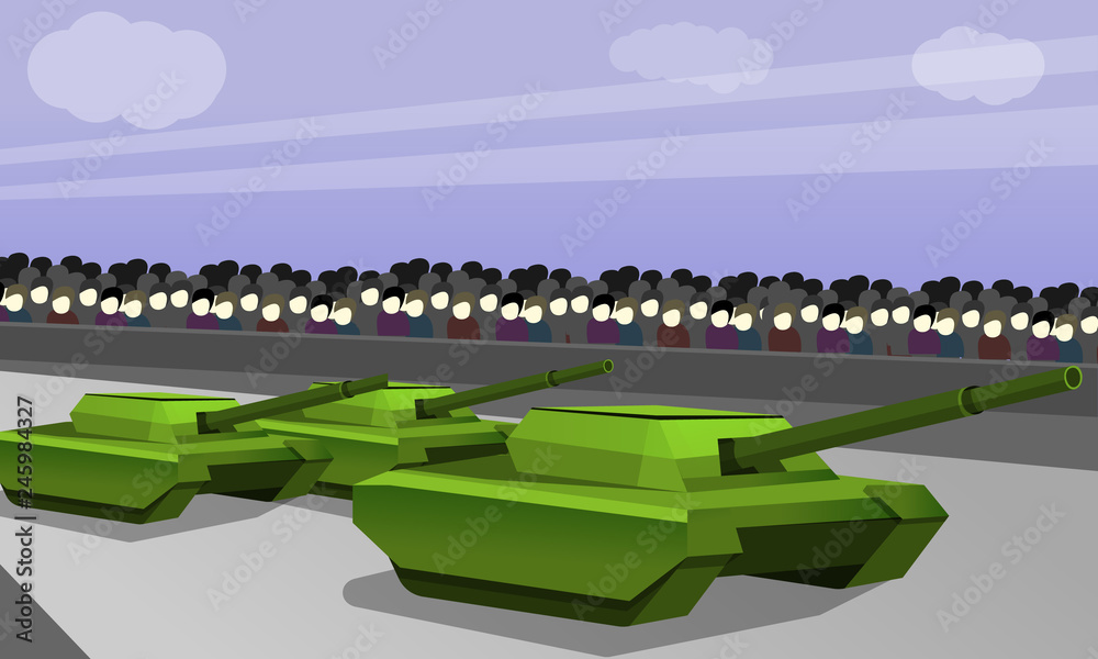 Obraz premium Parade of military tank concept banner. Cartoon illustration of parade of military tank vector concept banner for web design