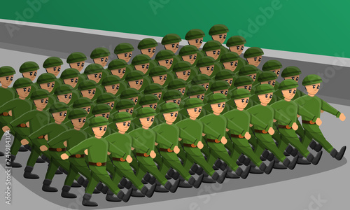 Soldier parade concept banner. Cartoon illustration of soldier parade vector concept banner for web design