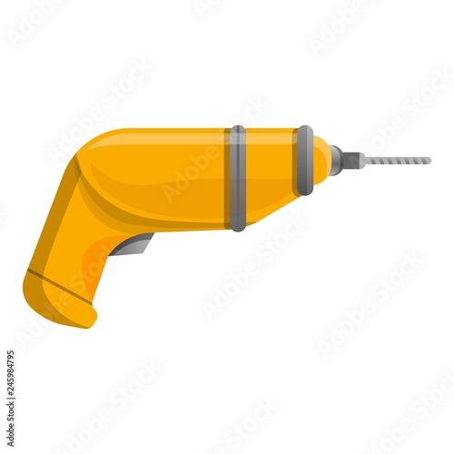 Yellow hand drill icon. Cartoon of yellow hand drill vector icon for web design isolated on white background