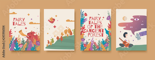 Set of illustrations for the book of fairy tales about the ancient forest.
