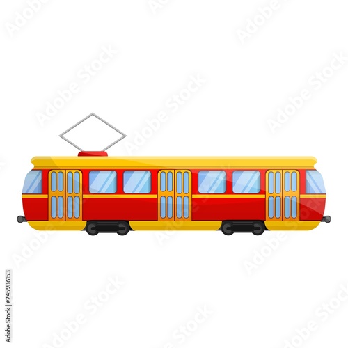 Retro tram car icon. Cartoon of retro tram car vector icon for web design isolated on white background