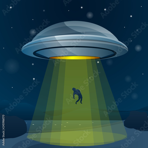 Ufo take man concept background. Cartoon illustration of ufo take man vector concept background for web design