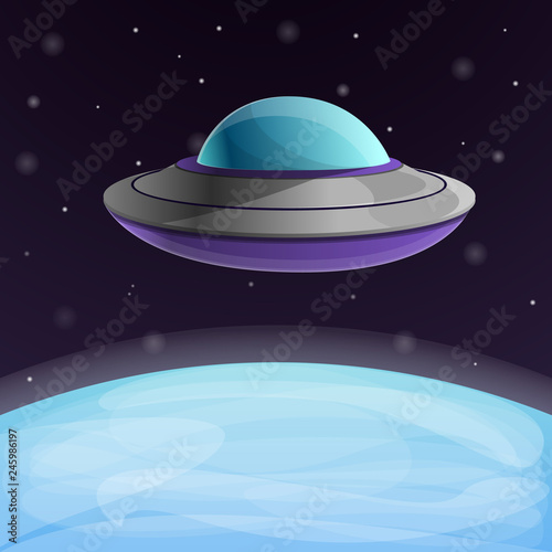 Ufo ship near the earth concept background. Cartoon illustration of Ufo ship near the earth vector concept background for web design