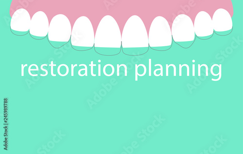 Dental restoration illustration vector on blue background. Dental concept.