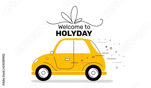 Vector creative holiday illustration of vintage yellow color car