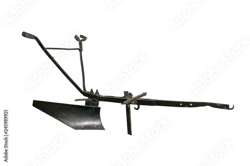 Vintage horse plow isolated on white background