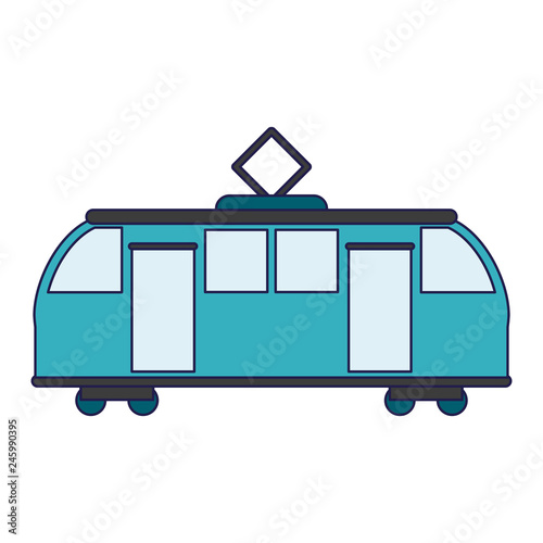 Train on rails sideview isolated blue lines