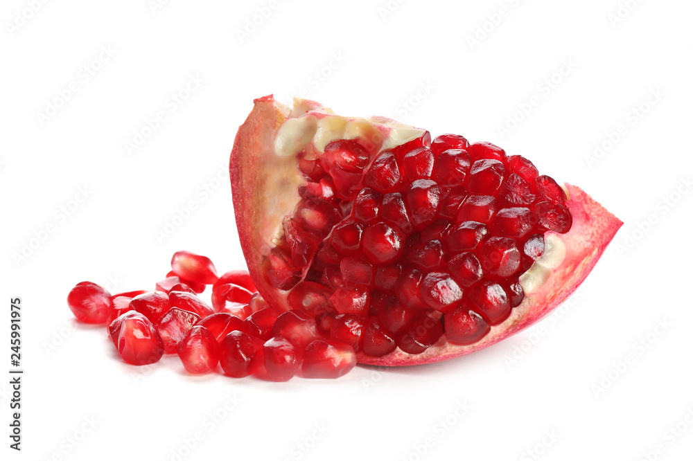 Ripe pomegranate on white background. Delicious fruit Ripe pomegranate on white background. Delicious fruit