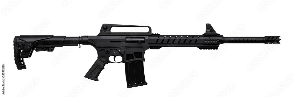 modern semi-automatic shotgun isolated on white modern semi-automatic shotgun isolated on white