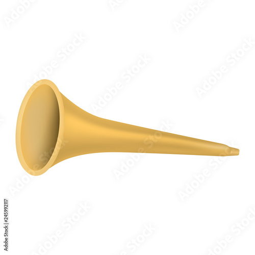 Gold horn trumpet icon. Realistic illustration of gold horn trumpet vector icon for web design isolated on white background