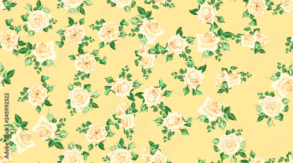 Floral Seamless Pattern with Vintage Roses.