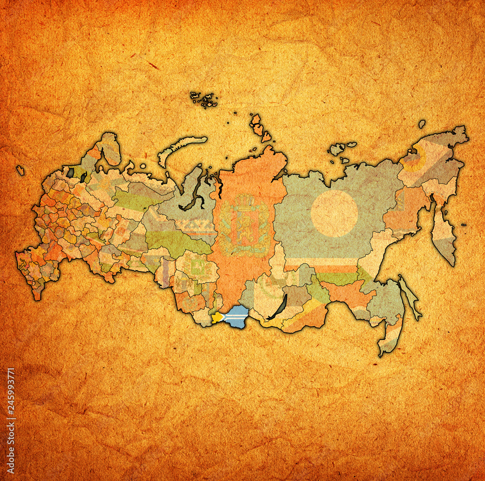 Naklejka premium Tuva Oblast on administration map of russia