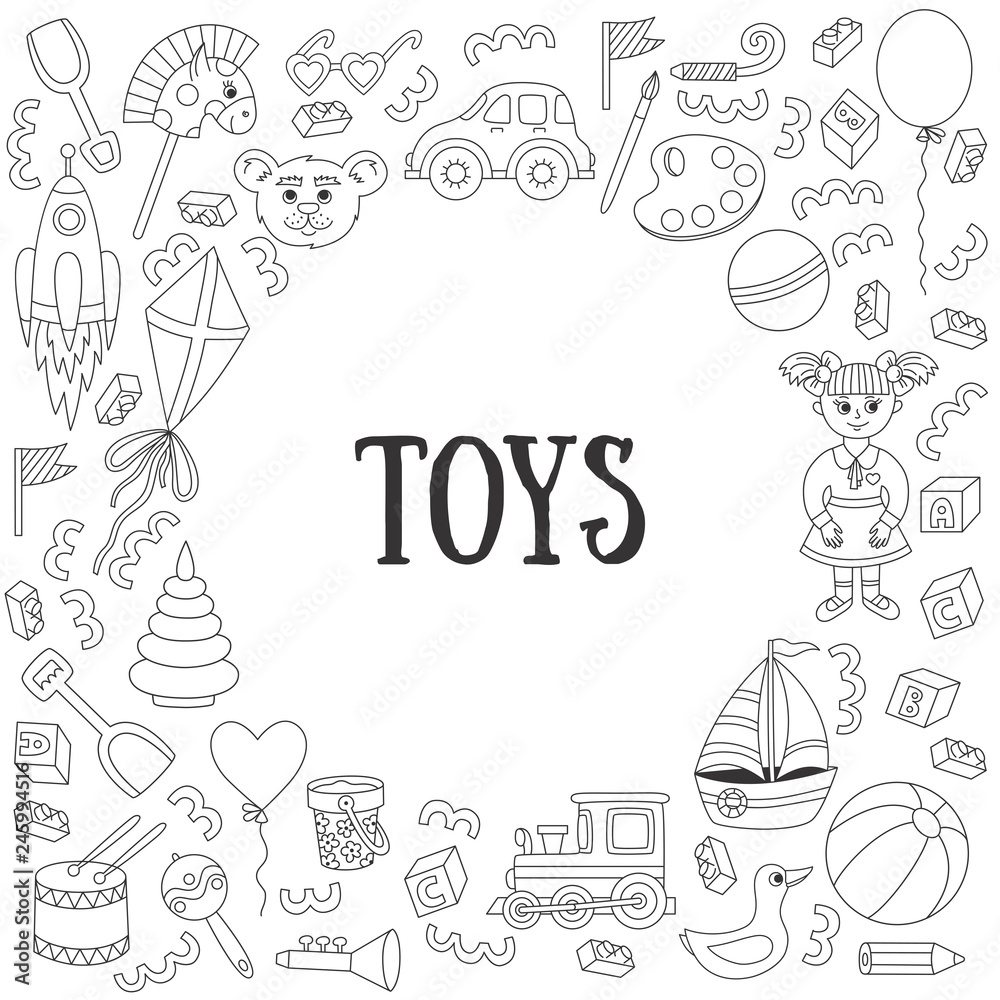 Cute children toys doodle line vector design Cute children toys doodle line vector design