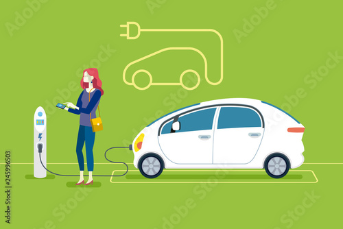 Electric Car in Charging Station