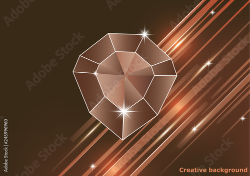 Gemstone, diamond. Magic crystal on a bright background with stripes.