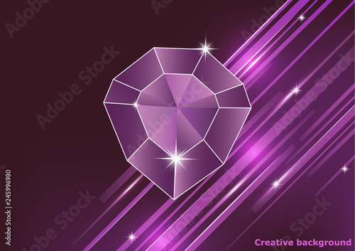 Gemstone, diamond. Magic crystal on a bright background with stripes.