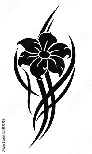 Black flower tribal tattoo pattern on white background. Vector illustration photo